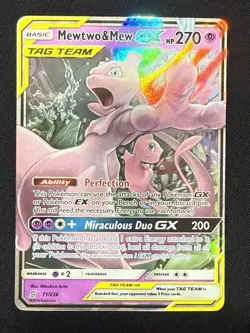 Mewtwo & Mew GX TAG TEAM 71/236 Ultra Rare Holo Unified Minds NM Pokemon - Image 1