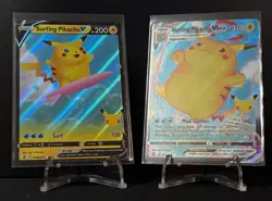 2021 Pokemon Celebrations Surfing Pikachu V & Vmax 25th Anniversary Set - Image 1