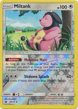 Pokemon - Miltank - 78/111 - Uncommon - Reverse Holo - Sun & Moon Crimson Invasi - Image 1