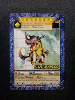 BO-135 Greymon Digimon Card Digi-Battle Series 3 2000 Bandai NEAR MINT - Image 1