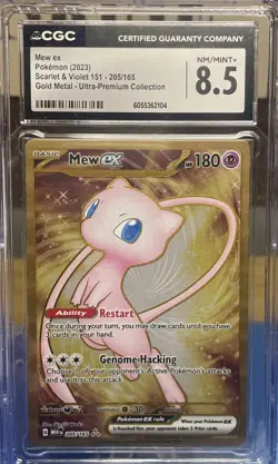 CGC 8.5 MINT Mew ex 205/165 Metal Gold 151 Ultra Premium Graded Pokemon Card - Image 1