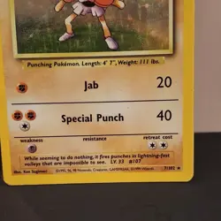 Hitmonchan - Holographic Rare Base Set WOTC Pokemon Card - 7/102 ships fast - Image 3