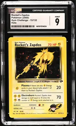 CGC 9 Rocket's Zapdos Holo Rare Gym Heroes 2000 Pokemon Card #15 - Image 1