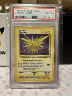 1999 POKEMON FOSSIL ZAPDOS HOLO 15/62 - PSA 6 EX-MT - Image 1