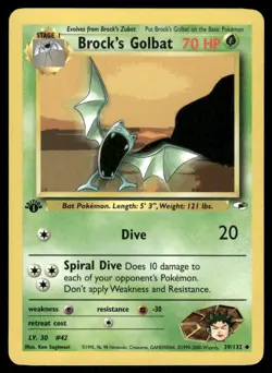 Pokemon Cards Brock's Golbat 39/132 Unlimited Gym Heroes Uncommon LP - Image 1