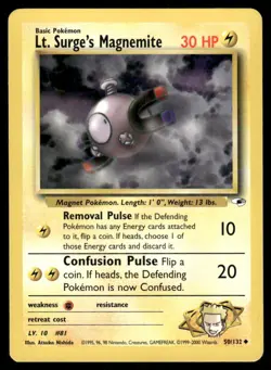 Pokemon Cards Lt. Surge's Magnemite 50/132 Unlimited Gym Heroes WOTC Uncommon LP - Image 1