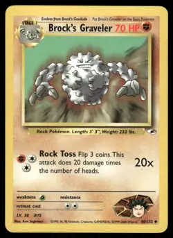 Pokemon Cards Brock's Graveler 40/132 Unlimited Gym Heroes Uncommon LP - Image 1