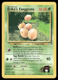 Pokemon Cards Erika's Exeggcute 43/132 Unlimited Gym Heroes WOTC Uncommon LP - Image 1