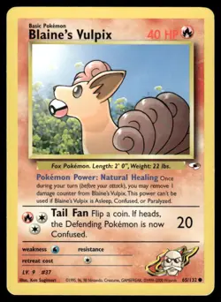 Pokemon Cards Blaine's Vulpix 65/132 Unlimited Gym Heroes WOTC Common LP - Image 1