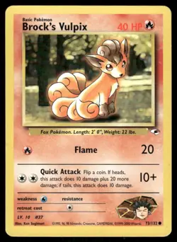 Pokemon Cards Brock's Vulpix 73/132 Unlimited Gym Heroes WOTC Common LP - Image 1