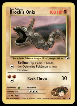 Pokemon Cards Brock's Onix 69/132 Unlimited Gym Heroes WOTC Common LP - Image 1