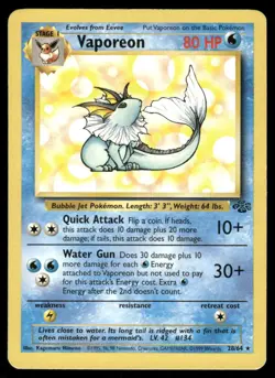 Pokemon Cards Vaporeon 28/64 Unlimited Jungle WOTC Rare LP - Image 1
