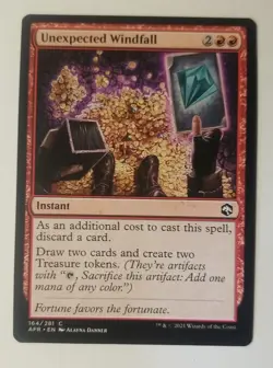 MTG 1x Unexpected Windfall, NM, Adventures in the Forgotten Realms, Treasure - Image 1
