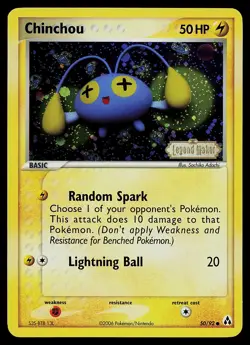 Pokemon Card - Chinchou Legend Maker 50/92 Common Reverse Holo Stamped - Image 1