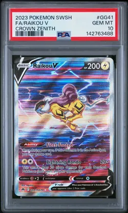 FRESH CERT Pokemon Raikou V GG41/GG70 2023 Crown Zenith - PSA 10 GEM MINT - Image 1