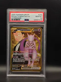 PSA 10 Team Rocket's Mewtwo EX 240/182 Gold HYPER RARE Destined Rivals Pokemon - Image 1