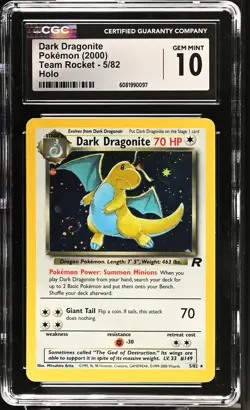 2000 Pokemon Team Rocket Dark Dragonite Holo CGC 10 #5/82 - Image 1