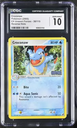 CGC 10 Croconaw EX Unseen Forces 38/115 Reverse Holo Stamped Pokemon Card - Image 1