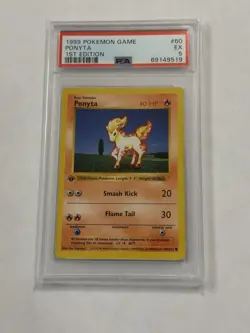 1999 Base Set 1st Edition Rare Ponyta Pokemon PSA 5 60/102 - Image 1