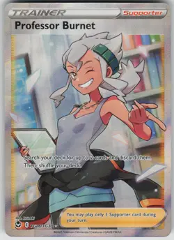 Pokemon TCG Professor Burnet Ultra Rare Silver Tempest Trainer Gallery TG26/TG30 - Image 1