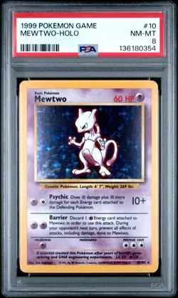 1999 POKEMON BASE SET UNLIMITED MEWTWO HOLO RARE PSA 8 NM-MT 10/102 - Image 1