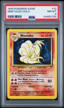 1999 POKEMON BASE SET UNLIMITED #12 NINETALES HOLO PSA 8 - Image 1