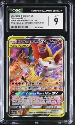 CGC 9 MINT Charizard & Braixen GX 2019 Black Star Promos SM230 Pokemon Card - Image 1