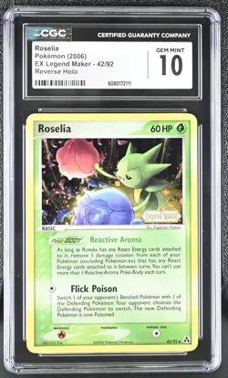 CGC 10 Roselia 2006 EX Legend Maker 42/92 Reverse Holo Stamped Pokemon Card - Image 1