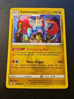 Pokemon SWSH Evolving Skies RARE HOLO Card - Salamence 109/203 - Image 1