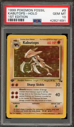 Pokemon Kabutops Fossil 1st Edition Holo Rare #9 PSA 10 Gem Mint - Image 1