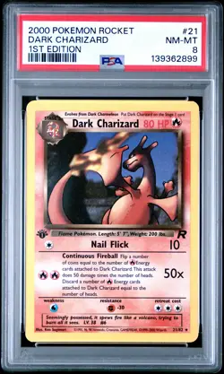 2000 POKEMON ROCKET 1ST ED #21 DARK CHARIZARD PSA 8 - Image 1