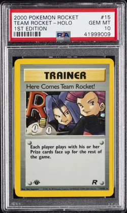 2000 POKEMON ROCKET 1ST ED #15 HERE COMES TEAM ROCKET!-HOLO PSA 10 - Image 1