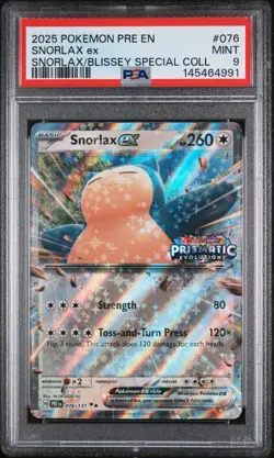 2025 Pokemon SV Prismatic Evolutions PRE EN Snorlax ex #076/131 PSA 9 Stamped - Image 1