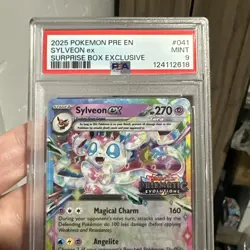 PSA 9 MINT POKEMON PRE EN-PRISMATIC EVOLUTIONS 041 SYLVEON EX SURPRISE BOX STAMP - Image 4