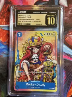 CGC 10 Pristine Monkey D. Luffy P-043 2nd Anniversary Tournament Promo One Piece - Image 1