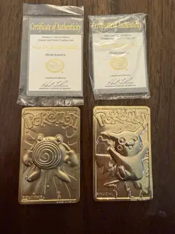 Pokemon 1999 23k Gold Plated Trading Cards - Pikachu Poliwhirl - Image 1