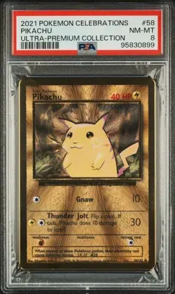 Pikachu 58/102 Gold Metal 2021 Celebrations UPC PSA 8 NM-MT Pokemon Card JS226 - Image 1