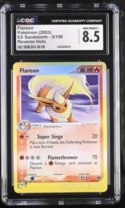CGC 8.5 Flareon 2003 EX Sandstorm 5/100 Reverse Holo Pokemon Card - Image 1