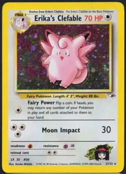 Erika's Clefable Gym Heroes Holo Rare Card 3/132 -LP- Pokemon TCG - Image 1