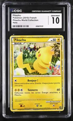 CGC 10 GEM MINT Pikachu French 2010 Pikachu World (Collection) Holo Pokemon Card - Image 1