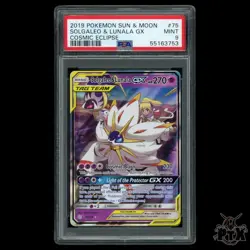 Solgaleo & Lunala GX 75/236 PSA 9 Cosmic Eclipse Pokemon 2019 - Image 1
