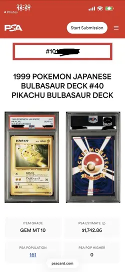 1999 Pokemon TCG Japanese Bulbasaur Deck Pikachu #40 PSA 10 GEM MINT. POP 160 - Image 2