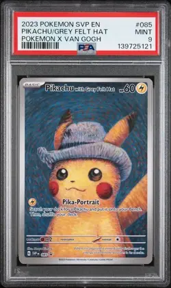 2023 POKEMON SVP BLACK STAR PROMO PIKACHU VAN GOGH GREY FELT HAT #085 PSA 9 - Image 1