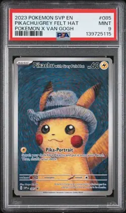 2023 POKEMON SVP BLACK STAR PROMO PIKACHU VAN GOGH GREY FELT HAT #085 PSA 9 - Image 1