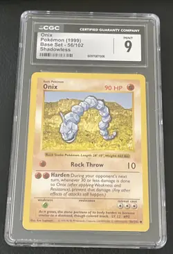 Pokemon TCG Base Set Shadowless Onix 56/102 CGC Mint 9 - Image 1