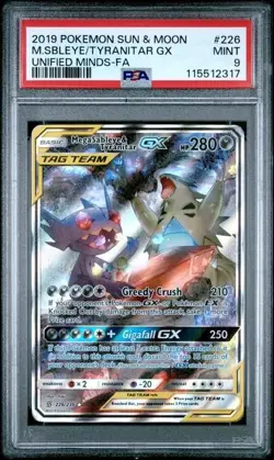 2019 Pokemon Unified Minds Mega Sableye & Tyranitar GX Tag Team 226/236 PSA 9 - Image 1