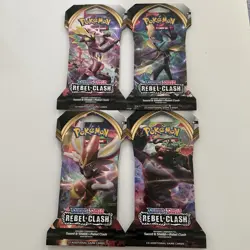 POKEMON TCG REBEL CLASH SLEEVED BOOSTER PACK ART SET X4 PACKS *FACTORY SEALED* - Image 1