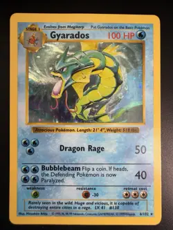 Pokemon Gyarados Shadowless 006/102 Base Set Holo Rare Card NM Mint - Image 1