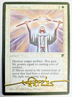 MTG LEGENDS Divine Offering SIGNED IN GOLD BY JEFF A. MENGES - Image 1