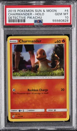 2019 POKEMON SUN & MOON DETECTIVE PIKACHU #4 CHARMANDER-HOLO PSA 10 - Image 1